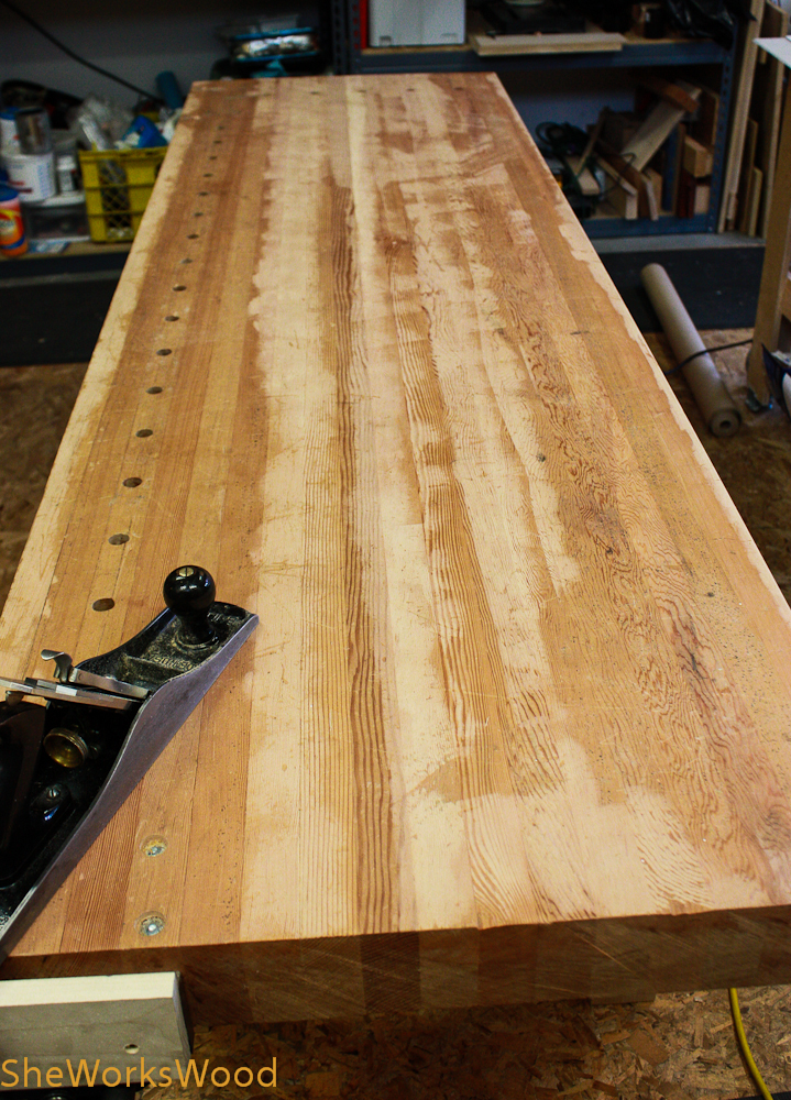 Flattening the workbench top | She Works Wood